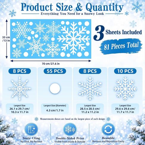 Christmas Snowflakes Window Clings 294pcs Christmas Decorations White Winter Wonderland Snowflake Stickers Decal Holiday Frozen Theme Party Ornaments Supplies for Windows Glass Doors in Kuwait