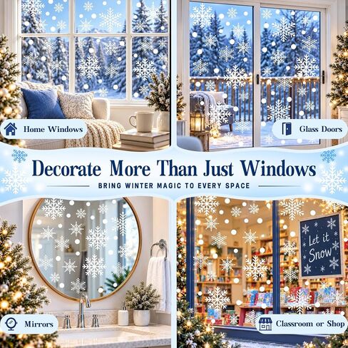 Christmas Snowflakes Window Clings 294pcs Christmas Decorations White Winter Wonderland Snowflake Stickers Decal Holiday Frozen Theme Party Ornaments Supplies for Windows Glass Doors in Kuwait