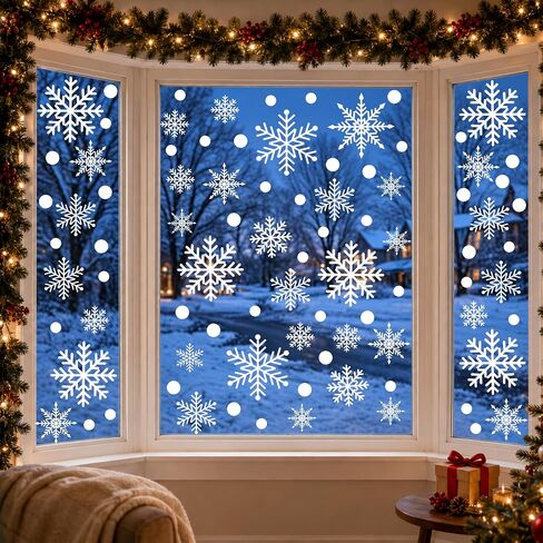 Christmas Snowflakes Window Clings 294pcs Christmas Decorations White Winter Wonderland Snowflake Stickers Decal Holiday Frozen Theme Party Ornaments Supplies for Windows Glass Doors in Kuwait