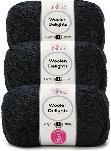 خيوط Woolen Delights ذات وزن متوسط ​​الصوف/أران للحياكة والكروشيه، مزيج من الصوف الأسترالي، عبوة من 3 قطع، 300 جم/522 ياردة (أخضر هنتر) in Kuwait
