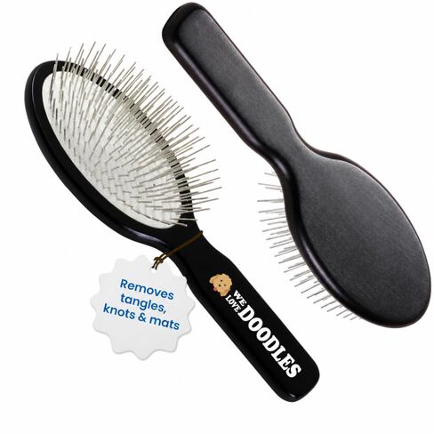 Pet Grooming Detangler Pin Dog Brush For Shedding and Removing Loose Fur, Lightweight Beech Wood with Gold Plated Pins for Long Hair [We Love Doodles] in Kuwait