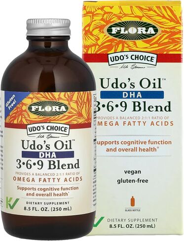 Flora - Udo's Choice Omega 369 Oil Blend with DHA, Udo's Oil Balanced 2:1:1 Ratio of Omega Fatty Acids, Supports Cognitive Function & Overall Health, 8.5-fl.oz. Glass Bottle in Kuwait