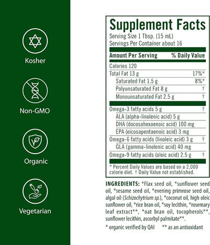 Flora - Udo's Choice Omega 369 Oil Blend with DHA, Udo's Oil Balanced 2:1:1 Ratio of Omega Fatty Acids, Supports Cognitive Function & Overall Health, 8.5-fl.oz. Glass Bottle in Kuwait
