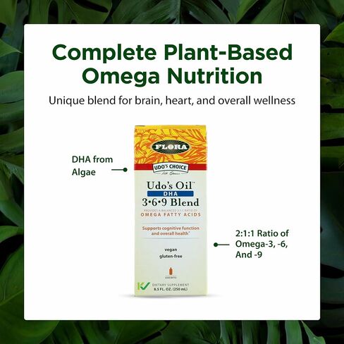 Flora - Udo's Choice Omega 369 Oil Blend with DHA, Udo's Oil Balanced 2:1:1 Ratio of Omega Fatty Acids, Supports Cognitive Function & Overall Health, 8.5-fl.oz. Glass Bottle in Kuwait