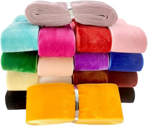 18 Colors 36 Yards 3/4 inch Assortment Velvet Ribbon Single Face Chocker Ribbon for Package Wrapping, Hair Bow Clips Making, Sewing, Baby Headbands, Wedding Decorations (Multi-Color, 3/4" 20mm) in Kuwait