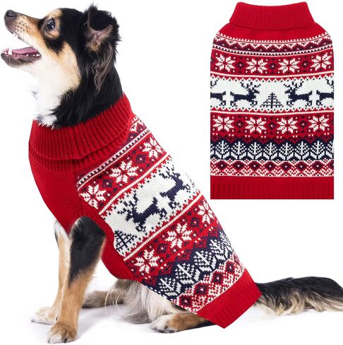 Dog Christmas Sweater - Winter Warm Dog Clothes Knitwear for Small Medium Large Dogs - Cute Snowflake Elk Pattern Turtleneck Cold Weather Dog Costume Outfits in Kuwait