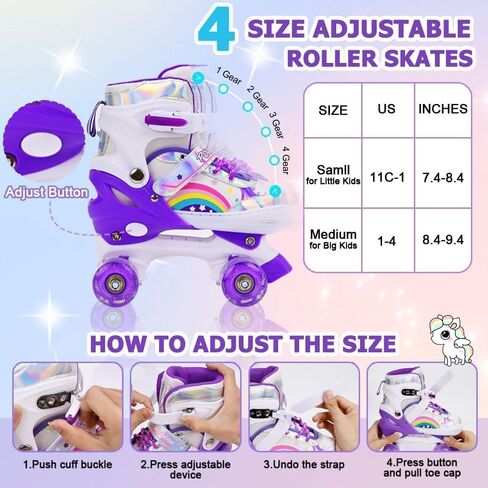 ZHUKAIKJ Roller Skates for Boys and Girls Adjustable Roller Skates for Toddler Kids Roller Skates 4 Sizes with Light up Wheels, for Women and Men in Kuwait