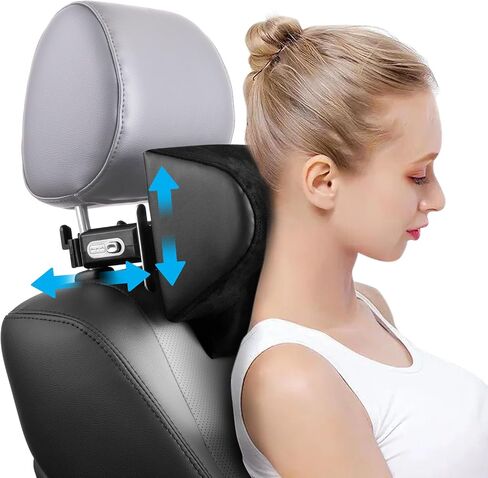 Spurtar Car Headrest Pillow, 360° Adjustable Travel Car Seat Head Support Pillow, Roadtrip Car Neck Pillow for Toddlers Sleeping, Road Trip Essentials for Adults and Kids, Black in Kuwait