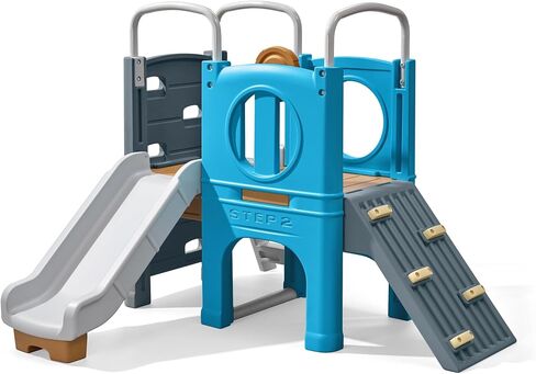 Step2 Scout & Slide Climber Toddler Playset – Toddler Play Gym with Elevated Kids Playhouse, Kids Slide, Two Climbing Walls, Steering Wheel, and Metal Bars – Dimensions 72.5" x 70" x 55.75" in Kuwait