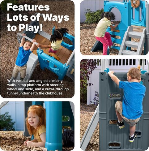 Step2 Scout & Slide Climber Toddler Playset – Toddler Play Gym with Elevated Kids Playhouse, Kids Slide, Two Climbing Walls, Steering Wheel, and Metal Bars – Dimensions 72.5" x 70" x 55.75" in Kuwait
