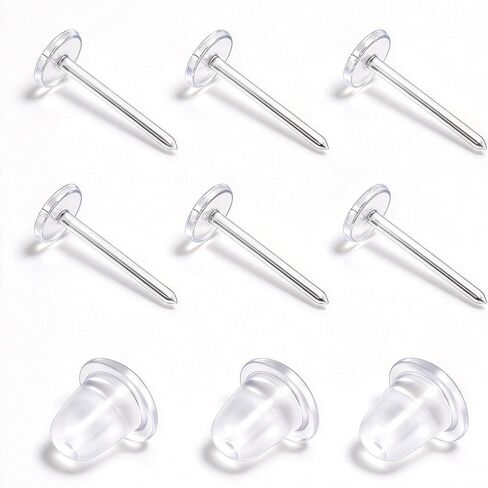 Cooplay 200 Pairs (400PCS) 3mm Invisible Plastic Earrings Blank Pins Stud Tiny Head Findings DIY Supplies Back Post Earnuts Pad Nickel Free in Kuwait