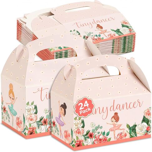 BLUE PANDA 24-Pack Ballet Tiny Dancer-Themed Gable Party Favor Boxes for Ballerina Party Decorations, Built-In Handles with Pre-Scored Tabs for Easy Assembly (Pink, 6x3x4 in) in Kuwait