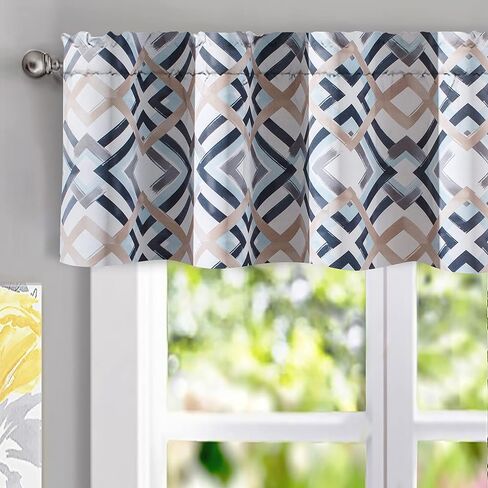 DriftAway Diamond Trellis ألوان مائية هندسية مدقق منقوشة نمط تعتيم حراري معزول لتوفير الطاقة ستارة النافذة الستارة قضيب جيب واحد 52 بوصة × 18 بوصة بالإضافة إلى 2 بوصة رأس أزرق داكن in Kuwait