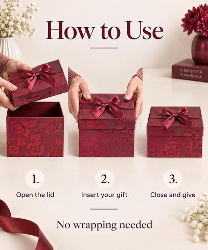 Burgundy Small Swirl Nesting Elegant Christmas Gift Boxes - Set of 3 - With Bows and Magnetic Closure for Party Wedding Gifts in Kuwait