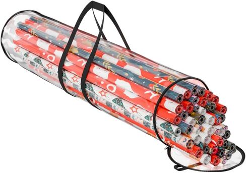 Primode Wrapping Paper Storage Bag, Gift Wrap Organizer, Fits 40 Inch Long Rolls, Hold Up to 24 Rolls, Heavy Duty Clear PVC Bag with Top and Side Handles (White) in Kuwait