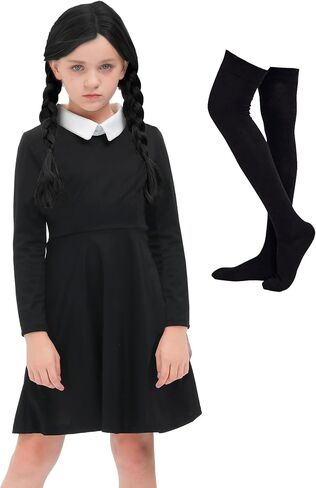 BesserBay Girl Halloween Peter Pan Collar Black Dress with High Socks 4-14 Years in Kuwait