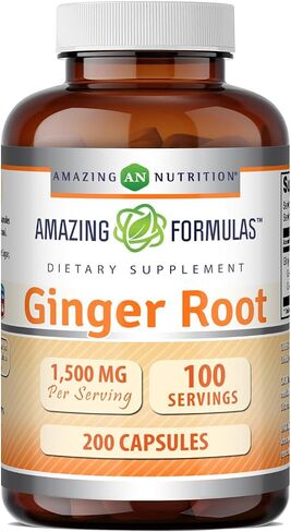 Amazing Formulas Ginger Root 4:1 1500 mg Per Serving | 200 Capsules Supplement | Non-GMO | Gluten Free | Made in USA in Kuwait