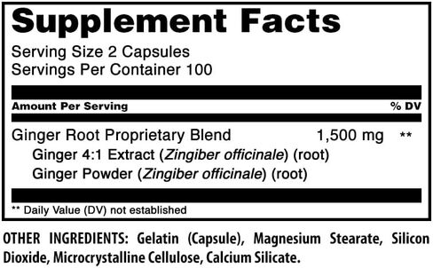 Amazing Formulas Ginger Root 4:1 1500 mg Per Serving | 200 Capsules Supplement | Non-GMO | Gluten Free | Made in USA in Kuwait