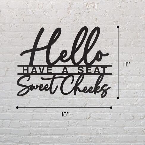 Vivegate Hello Sweet Cheeks لافتة معدنية سوداء لديكور جدار الحمام - 15 بوصة × 11 بوصة ديكور جدار الحمام الأسود الحديث Hello Sweet Cheeks Farmhouse علامات جدارية معدنية لديكور الحمام لتزيين جدار الحمام in Kuwait