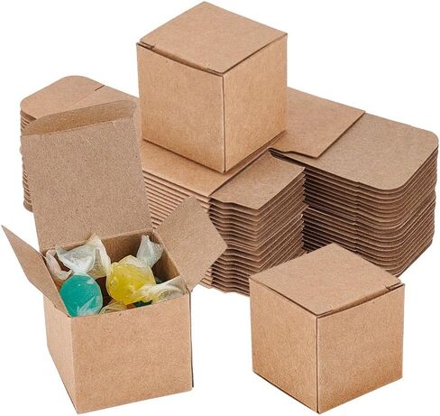 50 قطعة من صناديق الهدايا من BENECREAT، صناديق ورقية بنية، صناديق هدايا للحفلات، مقاس 1.5 × 1.5 × 1.5 بوصة مع أغطية لتغليف الهدايا، هدايا حفلات الزفاف in Kuwait