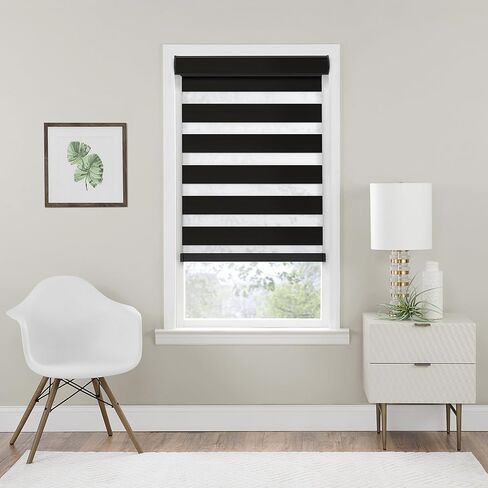 ستارة مزدوجة الطبقات من Achim Home Furnishings بدون حبال لغرفة سموية، مقاس 33 × 72، لون أسود in Kuwait