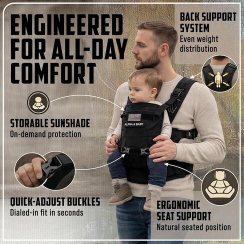 Front Facing Baby Carrier for Dad | Ergonomic Baby Carrier for Men | Infant to Toddler | Military Design Holder with Lumbar Support | Great for Hiking and Travel | MOLLE Compatible | Desert Khaki in Kuwait