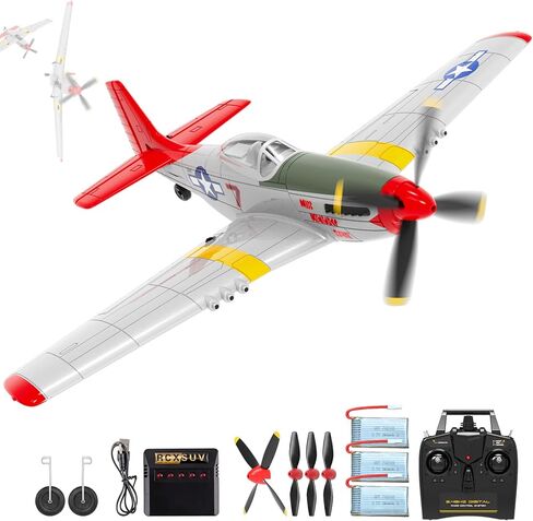 rcxsuv VOLANTEXRC RC Plane - P51 Mustang Ready to Fly with X-Pilot Stabilization - Remote Control Aircraft for Adults, One-Key Aerobatics, 2.4GHz 6-Axis Gyro in Kuwait
