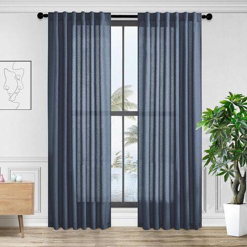 86 Inch Sheer Linen Curtains 2 Panels Light Filtering Back Tab Curtain Drapes for Farmhouse Living Room Rod Pocket Airy Fabric Classic Semi Sheer Curtains 86 Inches Long in Kuwait