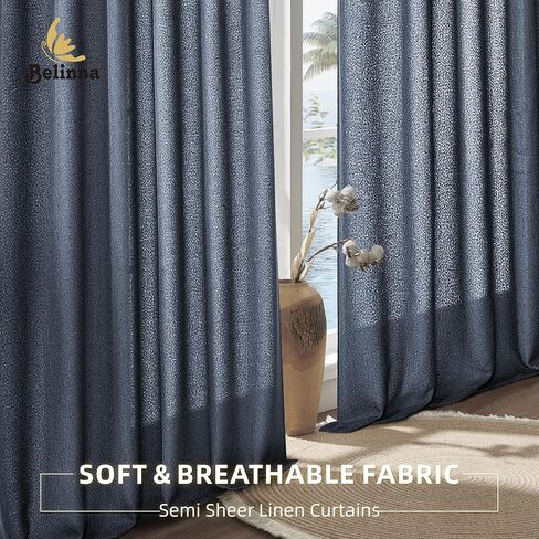86 Inch Sheer Linen Curtains 2 Panels Light Filtering Back Tab Curtain Drapes for Farmhouse Living Room Rod Pocket Airy Fabric Classic Semi Sheer Curtains 86 Inches Long in Kuwait