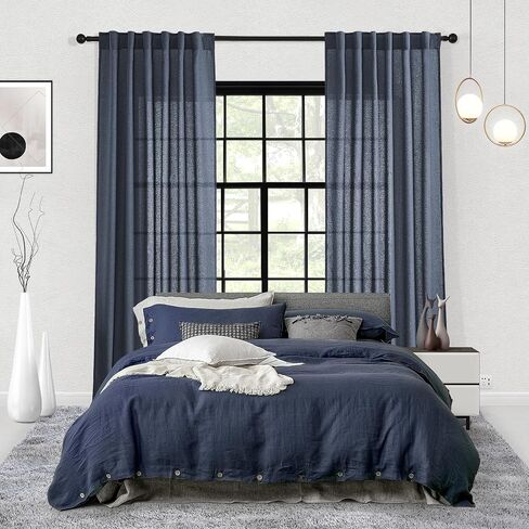 86 Inch Sheer Linen Curtains 2 Panels Light Filtering Back Tab Curtain Drapes for Farmhouse Living Room Rod Pocket Airy Fabric Classic Semi Sheer Curtains 86 Inches Long in Kuwait
