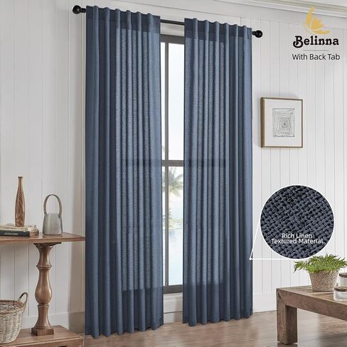 86 Inch Sheer Linen Curtains 2 Panels Light Filtering Back Tab Curtain Drapes for Farmhouse Living Room Rod Pocket Airy Fabric Classic Semi Sheer Curtains 86 Inches Long in Kuwait