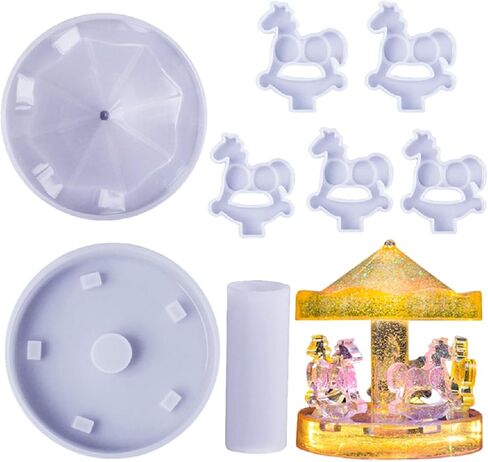 Epoxy Resin Carousel Mold, 3D Carousel Horse Silicone Molds, Merry Go Round Mould for Resin Casting Crystal Ornament Moulds for Desktop Home Party Decoration in Kuwait