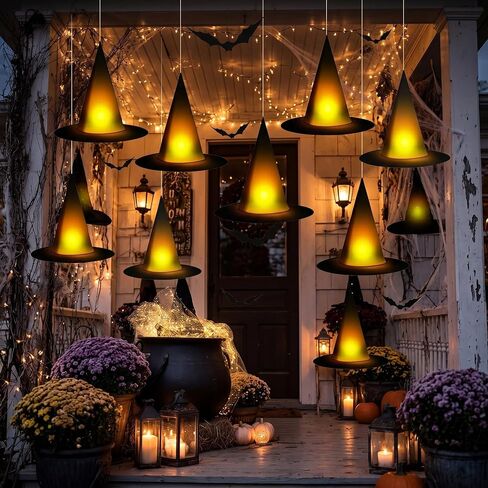 taupphoo Halloween Black Witch Hats DIY Floating Light up Witch Hats with Tea Lights 3D Bats Wall Decorations in Kuwait