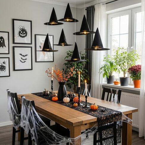 taupphoo Halloween Black Witch Hats DIY Floating Light up Witch Hats with Tea Lights 3D Bats Wall Decorations in Kuwait
