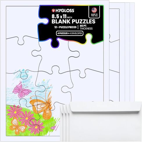 Hygloss Puzzles DIY Party Invite - أحجية فارغة للتزيين - نشاط فني - تستخدم كهدايا للحفلات - أبيض، قوي - 8.5 × 11 بوصة، 63 قطعة - تأتي مع مظاريف - 4 الكمية in Kuwait