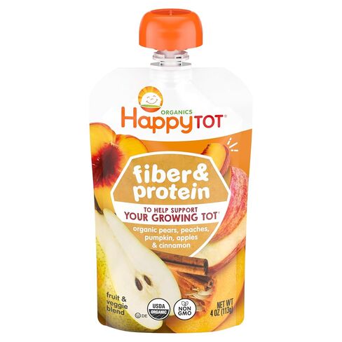 Happy Tot Organics Stage 4 Baby Food Pouches, Gluten Free, Vegan Snack, Fiber & Protein Fruit & Veggie Puree, Apples, Peaches, Pumpkin & Cinnamon, 4 Ounce (Pack of 1) in Kuwait