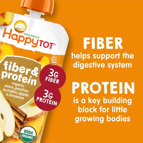 Happy Tot Organics Stage 4 Baby Food Pouches, Gluten Free, Vegan Snack, Fiber & Protein Fruit & Veggie Puree, Apples, Peaches, Pumpkin & Cinnamon, 4 Ounce (Pack of 1) in Kuwait