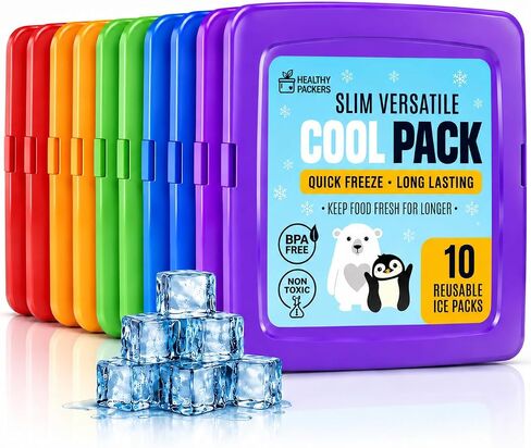 Healthy Packers Ice Packs for Lunch Boxes, Slim Freezer Packs, 10pk Square | Slim freezer packs, BPA-free, long-lasting gel. For coolers, bento boxes, travel & school meal prep. Kids, adults & camping in Kuwait