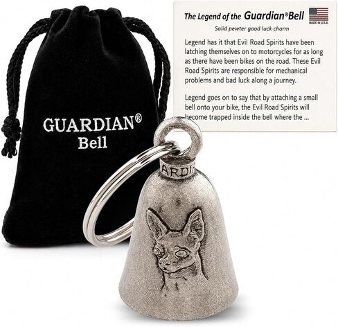 Guardian Bell Dog Good Luck Bell w/Keyring & Black Velvet Gift Bag | Motorcycle Bell | Lead-Free Pewter | Made in USA in Kuwait