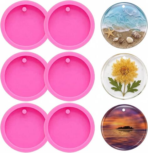10 Pack Round Keychain Silicone Mold Circle Keychain Charms Epoxy Resin Molds Casting Molds with Hole for DIY Crafts Making (2 inch) in Kuwait