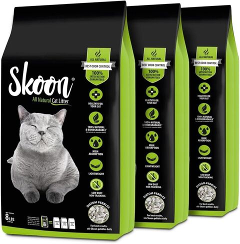 (2 Bags) Skoon All-Natural Cat Litter – Light-Weight, Non-clumping, Low Maintenance, eco-Friendly - absorbs, Locks and Seals Liquids for Best Odor Control. in Kuwait