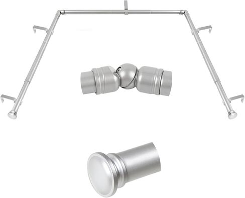 TONIAL Corner Curtain Rods, 32-86 Inch Center Rod for window, 3/4 Inch Side Rod for windows 20-82 Inch Decorative Drapery Rods with Small Cap Finial, Black in Kuwait