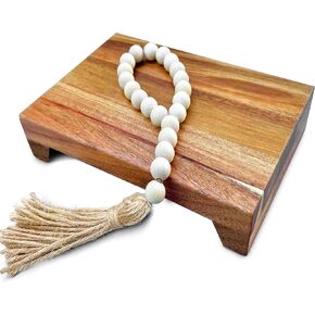 Lyfe Simple Natural Acacia Wood Pedestal Stand | Wood Riser with Decorative Beads | Kitchen Counter Decor | Soap Tray for Kitchen Sink | Bathroom Tray | Tabletop Wooden Stand (12 x 7 x 1.75 Inch) in Kuwait