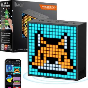 Divoom TimeBox Evo -- Pixel Art Bluetooth Speaker with 16x16 LED Display APP Control - Cool Animation Frame & Gaming Room Setup & Bedside Alarm Clock- Black in Kuwait