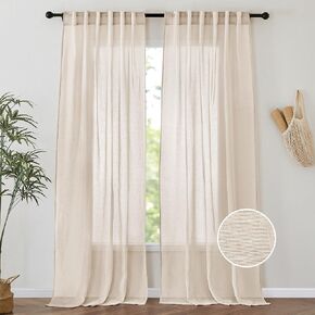 PONY DANCE White Sheer Curtains 96 inches Long - Living Room Window Coverings Natural Linen Blended Sheer Curtain Drapes, 52 Wide Each Panel Western Curtains for Bedroom, 2 Pieces in Kuwait