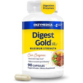 Enzymedica Digest Gold + ATPro, Maximum Strength Enzyme Formula, Prevents Bloating and Gas, 14 Key Enzymes Including Amylase, Protease, Lipase and Lactase, 90 Capsules in Kuwait