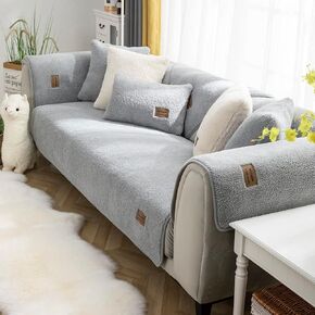 vctops Sherpa Fleece Sofa Couch Covers Super Soft Warm Plush Sectional Couch Cover Luxury Fuzzy Furry Non Slip Sofa Slipcover Furniture Protector (Grey,36"x36") in Kuwait