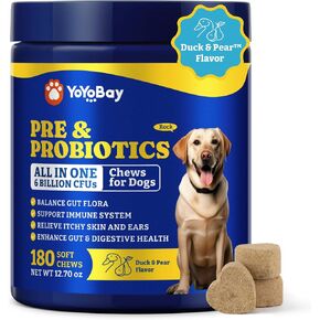YoYoBay Dog Digestive Probiotics, Probiotic Supplement for Dogs Stomach, Gut Health and Digestive Health, Help Healthy Enzymes, 60 Soft Chews in Kuwait