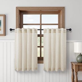 White Semi Sheer Linen Curtains 92 Inch Length for Dining Room Living Back Tab Rod Pocket Rustic Farmhouse Beach Themed Vintage Decorative Gauze Casual Simple Curtains for Office 42x92 long 2 Panels in Kuwait