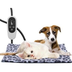 Tikaton MET Certified Pet Heating Pad, 2025 New Upgrade Heated Cat Bed Indoor with Auto Shut Off Timer, 6 Temperature Adjustable Pet Heating Pads (M: 28" x 16", BlackLeopard) in Kuwait